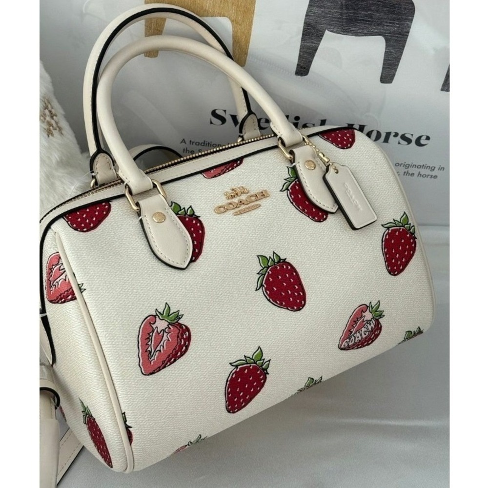 Coach Rowan Satchel Chalk Multi Strawberry Print Leather Crossbody Bag NEW - Picture 15 of 16